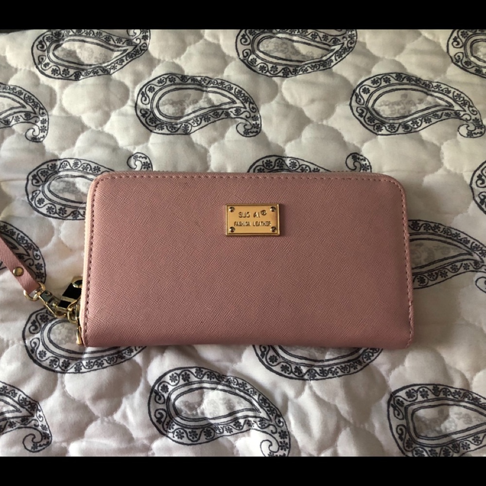 Pink Leather Wristlet